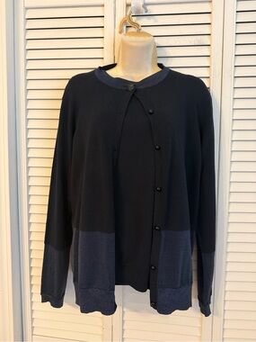 Brooks Brothers Silk Cardigan Sweater Set Navy Blue Large Evening Shimmer Preppy